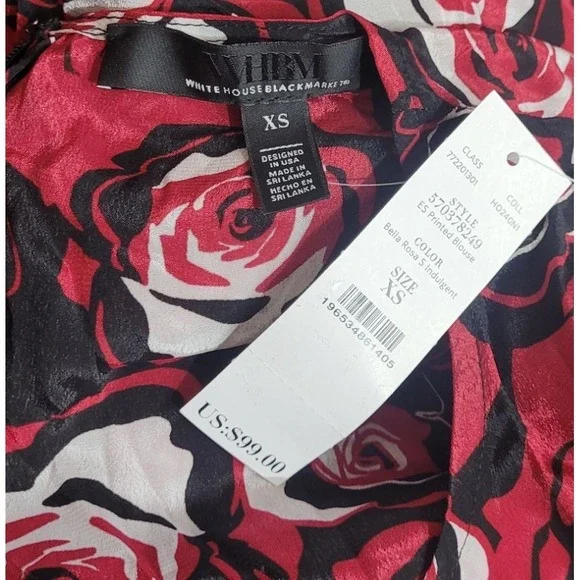 White House Black Market WHBM Women's 100% Viscose Rose Print Blouse - XS - Picture 4 of 4